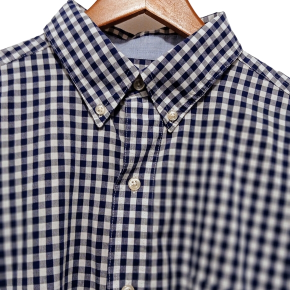 CHAPS Men's M Navy Blue Checked Long Sleeve Button Down Casual Shirt - Picture 2 of 8